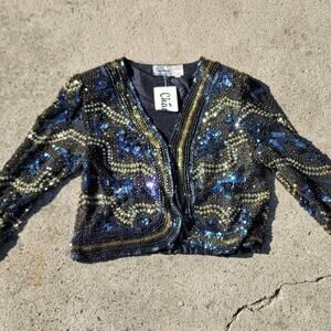 Vtg 80s 90s Channa Silk Sequin Beaded Jacket
